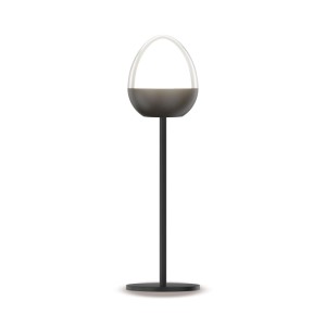 MegaLight Ovo Pure LED-Akku-Tischleuchte mit dunklem Stiel und eiförmigem RGBW-Diffusor, dimmbar, für Innen & Außen.