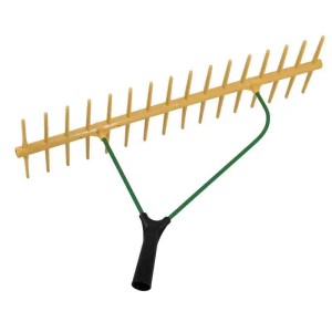 Galaflor Kunststoffrechen, doppelseitig, extra schräg, mit 16 Zinken pro Seite und schwarzem Griff.