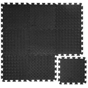 Schwarze eyepower Bodenschutzmatten, 9er Set, 30x30x1 cm, ideal für Werkstatt und Garage.
