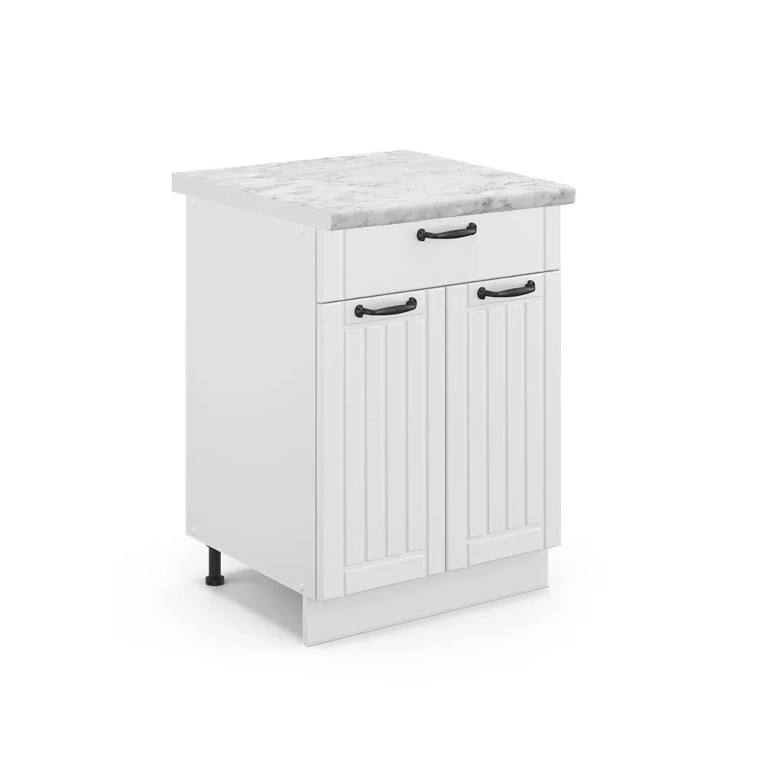 Vicco Küchenunterschrank Fame-Line Weiß Landhaus Weiß 60 cm mit Schublade AP Marmor