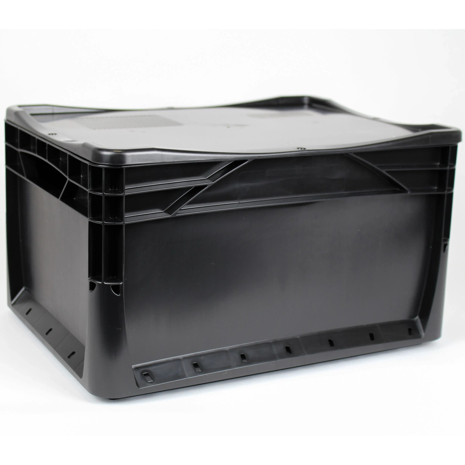 Schwarze Eurobox-System Box Vollwand, 40x30x22 cm, aus Kunststoff, für Aufbewahrung.