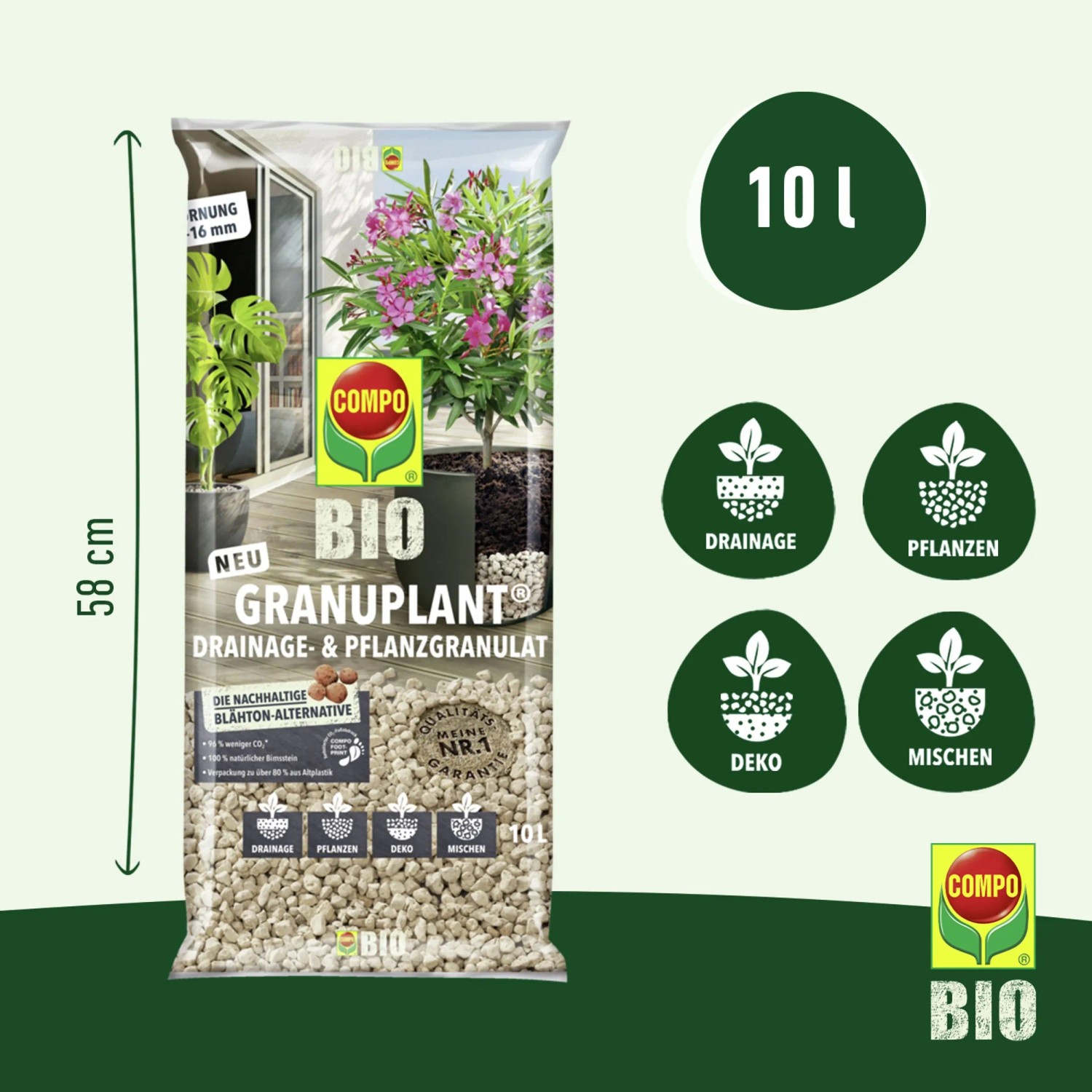 Compo BIO Granuplant Drainage- und Pflanzgranulat, 10L Sack für Hydrokultur.