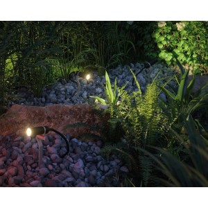 Paulmann Plug & Shine LED-Erdspieße Plantini im Garten, warmweißes Licht.