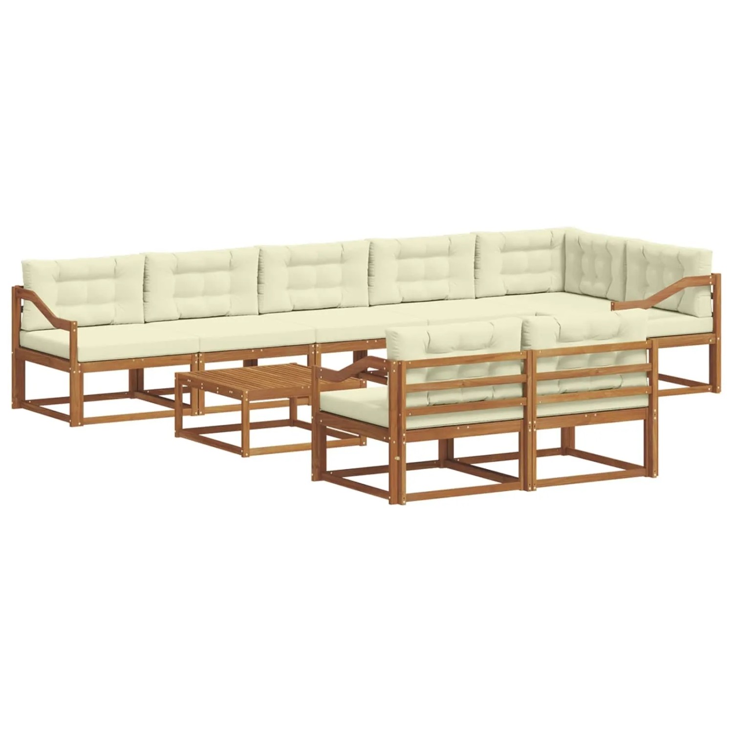 vidaXL Outdoor-Sofagarnitur mit Kissen 9-Tlg Natur und Creme 3367803