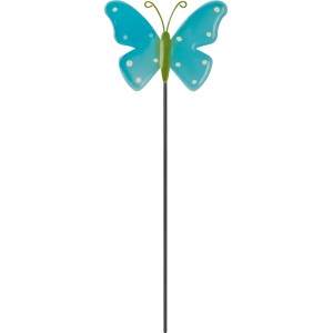 Blau-grüner Gartenstecker Schmetterling aus Eisen, 30 cm hoch, für Gartendekoration.