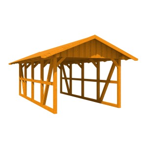 Skan Holz Carport Schwarzwald Eiche, Fachwerkbauweise mit Dachschalung.