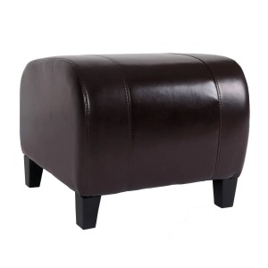 Brauner MCW Sitzhocker Aversa aus Kunstleder mit schwarzen Füßen.