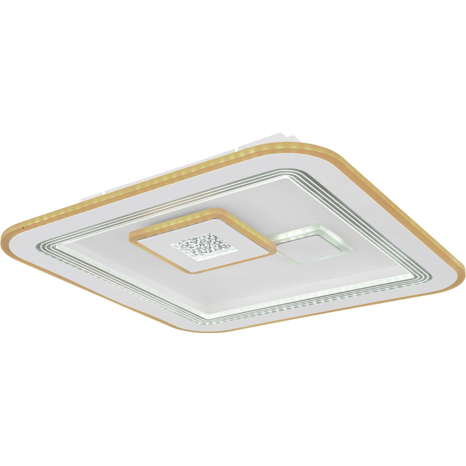 Weiße, dimmbare LED-Deckenleuchte Valeria von Globo, 466x466x74 mm, mit Fernbedienung.