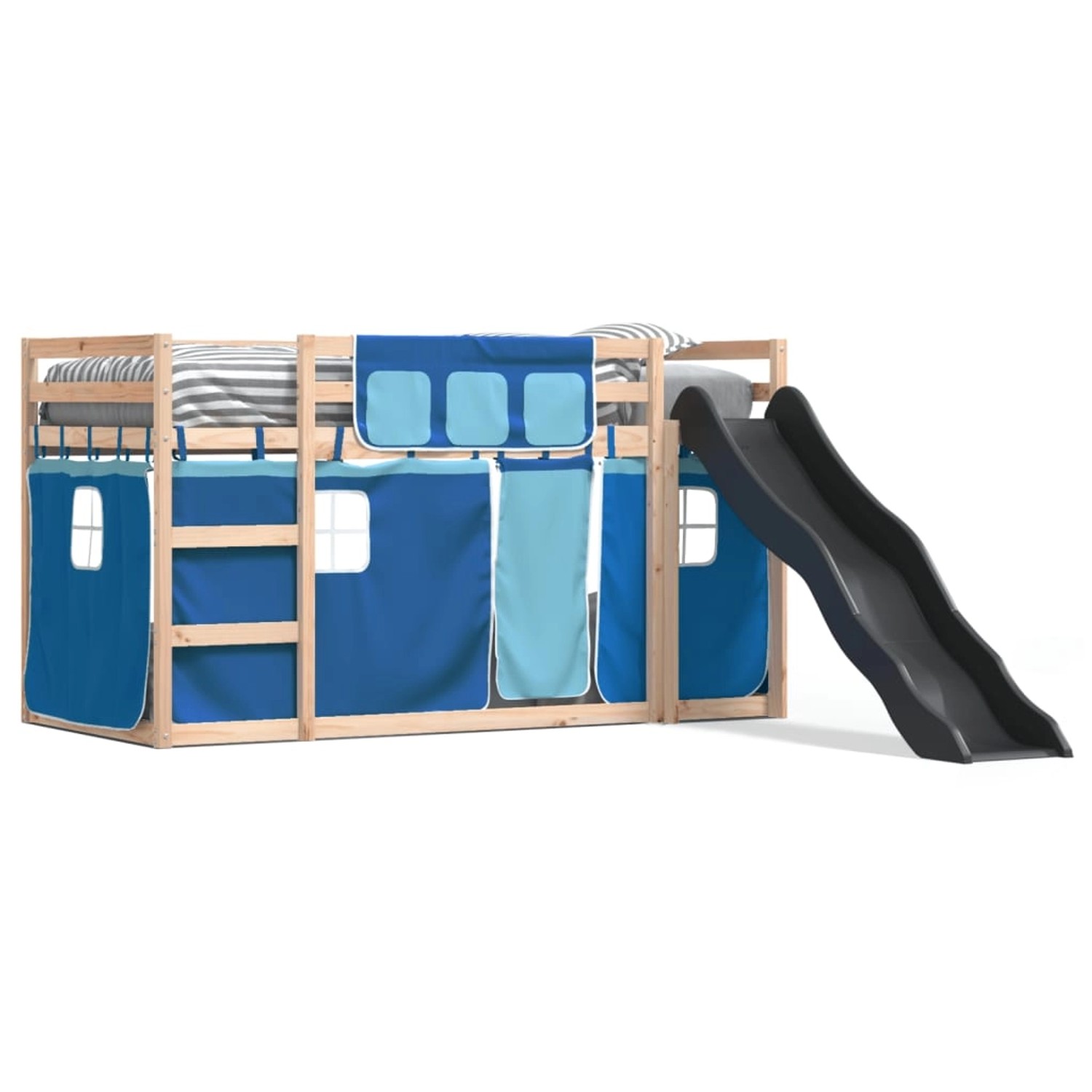 vidaXL Etagenbett mit Rutsche und Gardinen Blau 90x200 cm2097590 günstig online kaufen