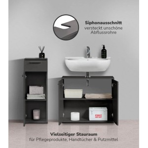 mokebo Badmöbel-Set „Der Steuermann“ in Anthrazit mit Waschbecken und Stauraum.