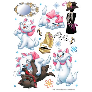 Disney Wandtattoo Aristocats, hellblau, weiß, rosa, 65x85cm, selbstklebend für Kinderzimmer.