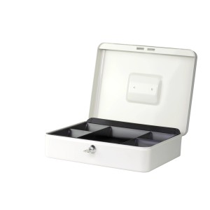 Offene, weiße Burg Wächter Geldkassette Money 5030 mit Hartgeldeinsatz.