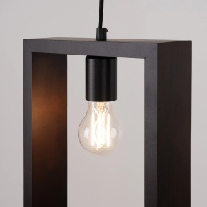 Moderne Sollux Lighting Pendelleuchte Aries Wenge mit quadratischem Holzrahmen und E27 Fassung.