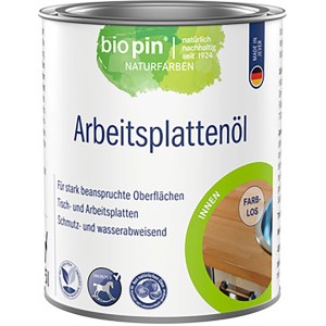 Dose Biopin Arbeitsplatten-Hartöl, farblos, für den Innenbereich. Holzöl für Küchenarbeitsplatten und Tische.