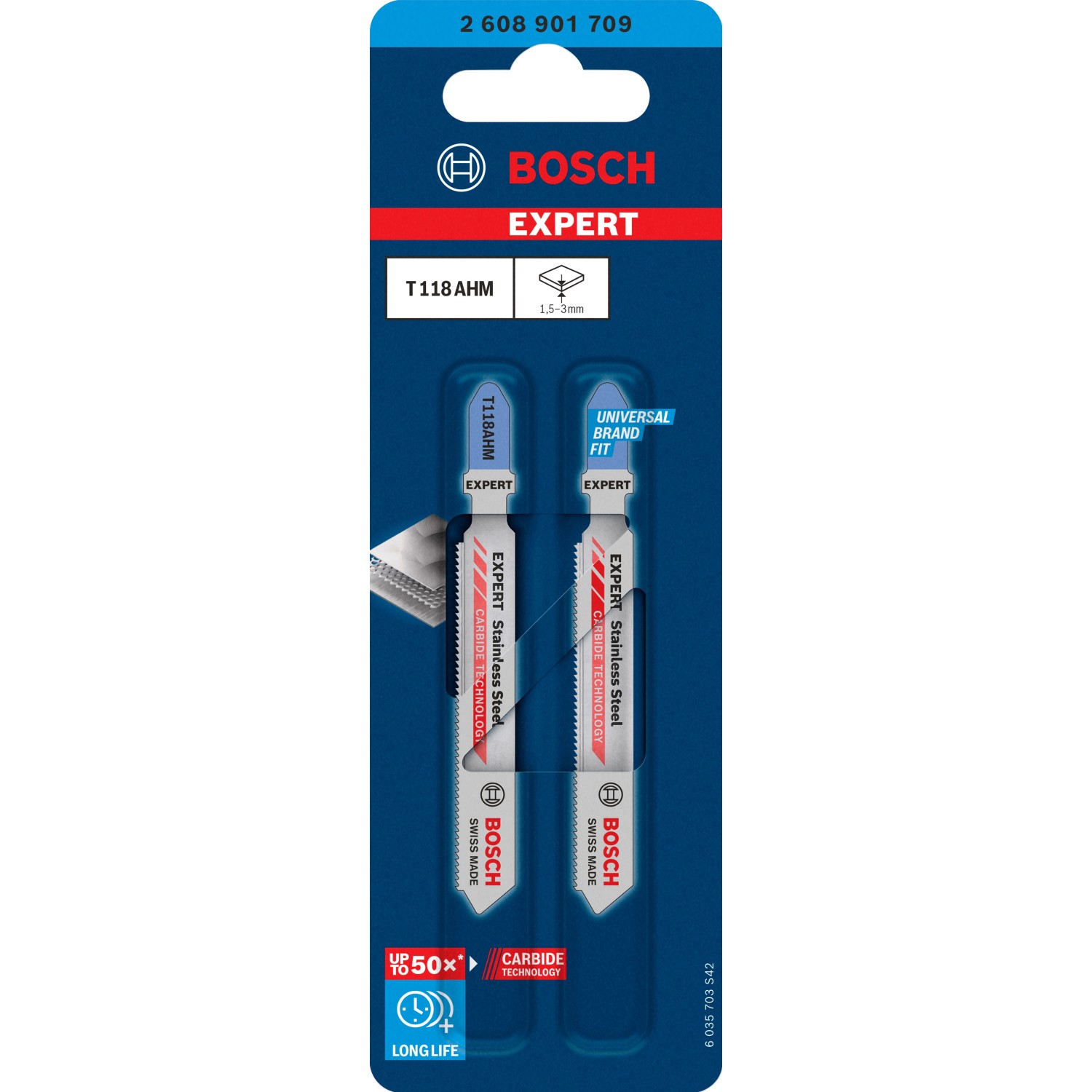 Bosch Expert T 118 AHM Stichsägeblätter für Edelstahl, 2 Stück, in Verpackung.