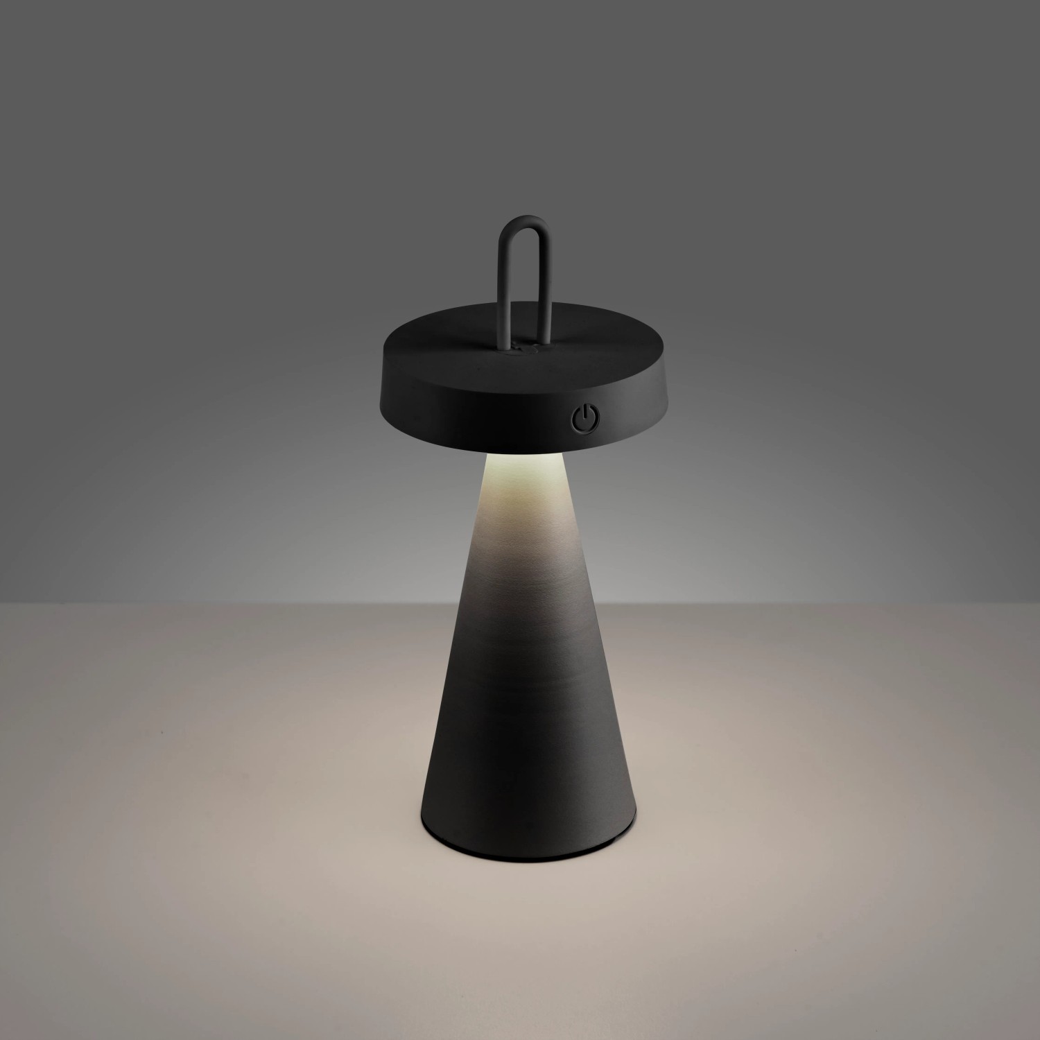 Schwarze LED-Akku-Tischleuchte Alwa, dimmbar, für Innen & Außen. Dekoleuchte mit warmweißem Licht.