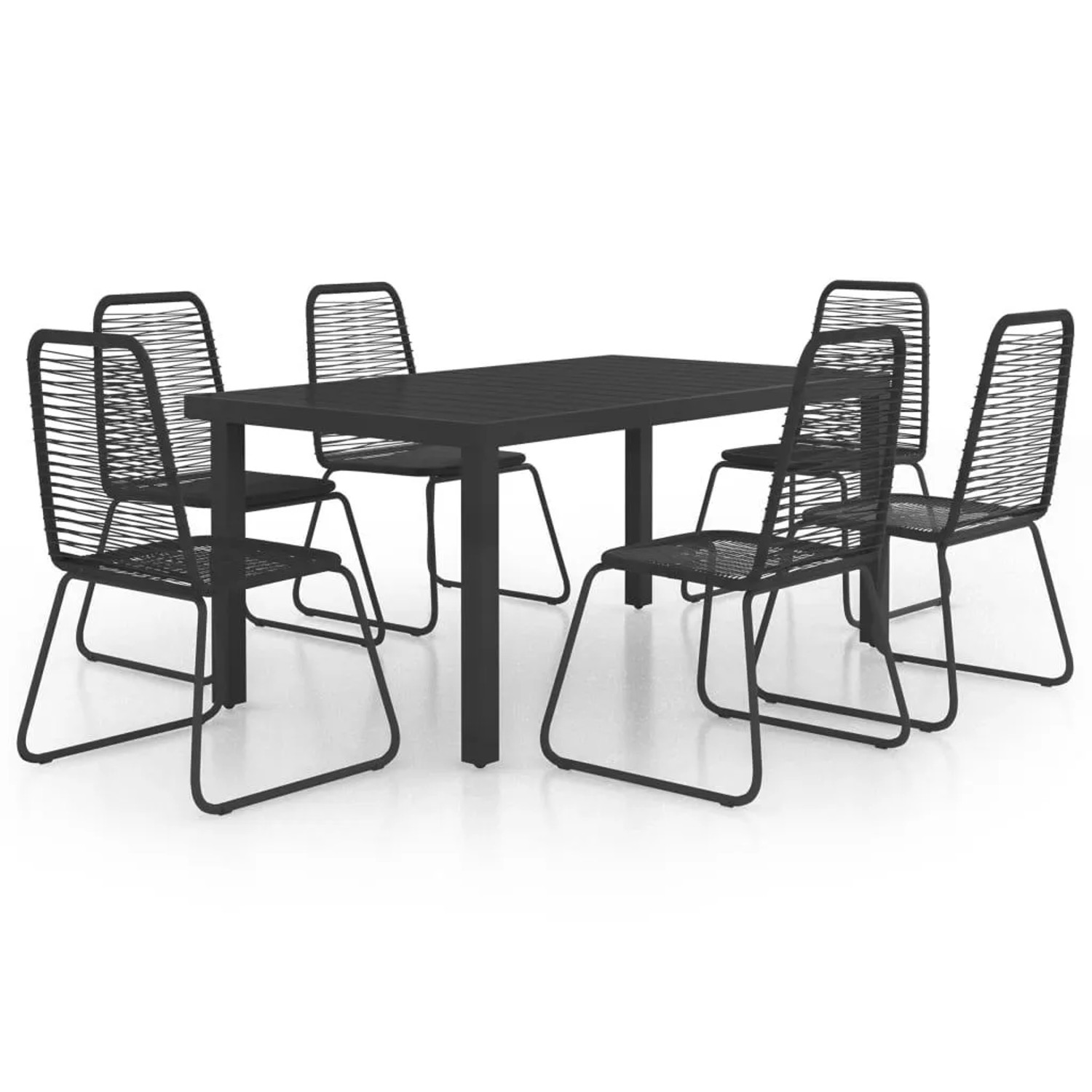 Furnicato 7-tlg Garten-essgruppe Pvc Rattan Schwarz