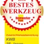 Auszeichnung "Bestes Werkzeug 2016" für kwb Akku Top 3-S Japan Schlangenbohrer.