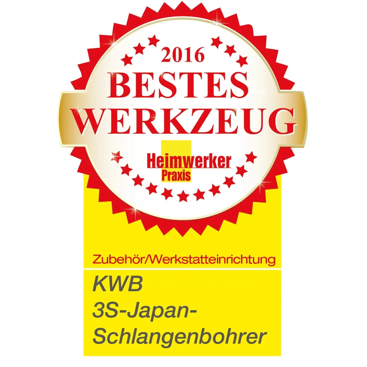 Auszeichnung "Bestes Werkzeug 2016" für kwb Akku Top 3-S Japan Schlangenbohrer.