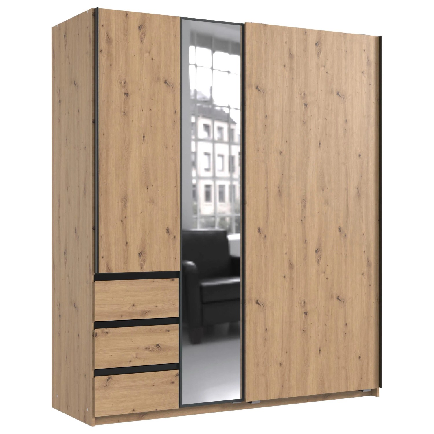 Mömax Schwebetürenschrank Adria Graphitfarben/Eiche Artisan
