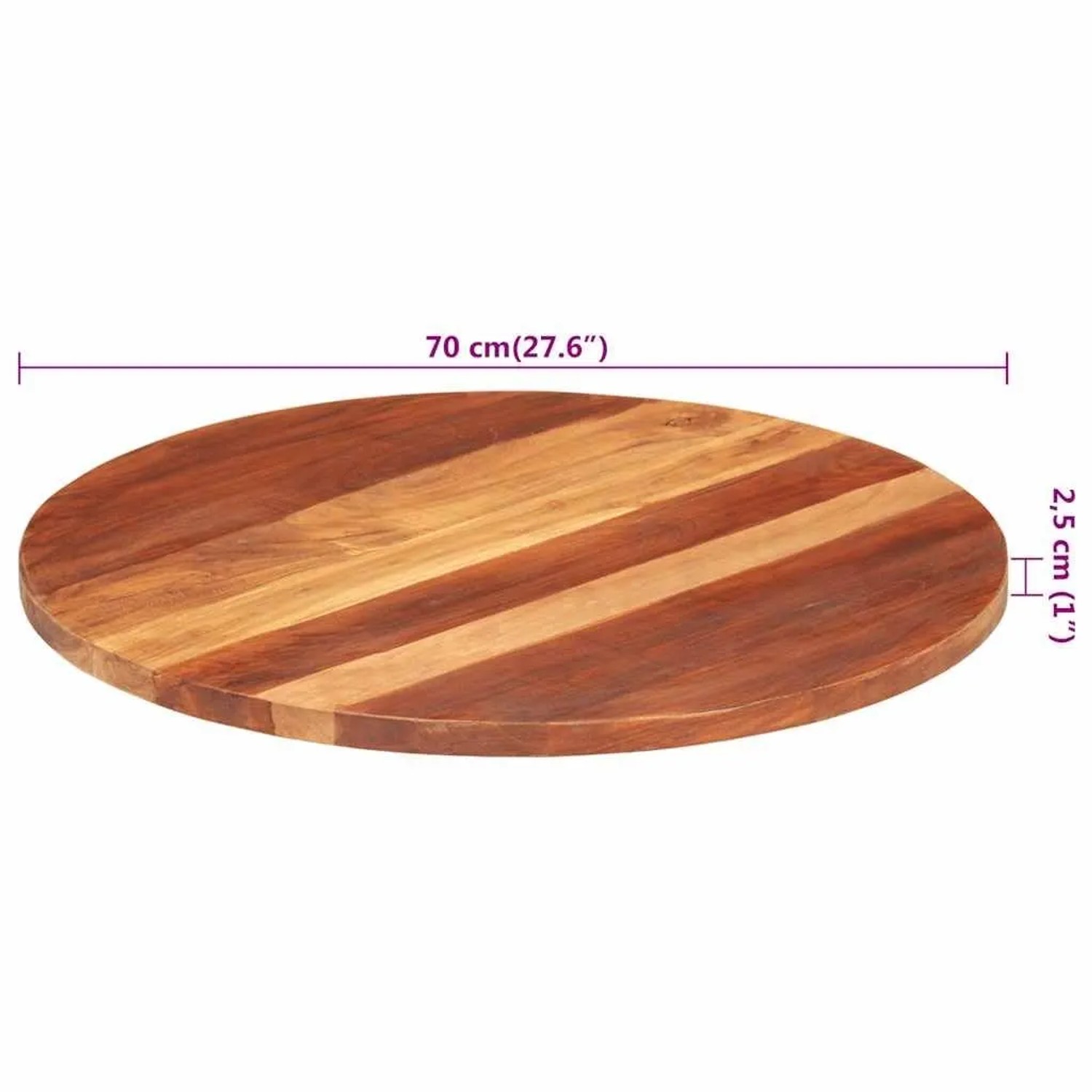 Runde Akazienholz Tischplatte, 70 cm Durchmesser, für Möbelbau und Regalböden.