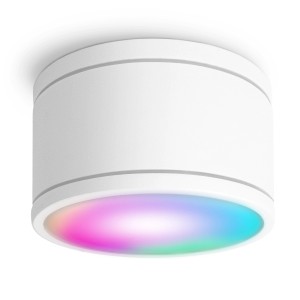 Weißer LED Aufbauspot mit RGB CCT Lampe, WLAN-fähig und IP44 Schutz für Bad & Innen.