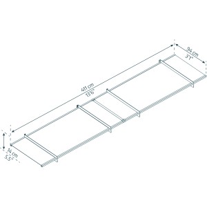 Technische Zeichnung: Graues Palram Canopia Vordach Nancy, 14 x 411 x 94 cm, klare Platte.