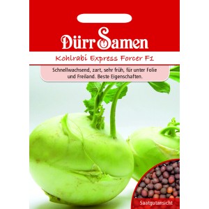 Dürr Samen Kohlrabi Express Forcer F1: Saatgut-Packung mit Kohlrabi und Saatgutansicht.