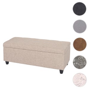 Beige MCW Aufbewahrungstruhe Kriens aus Stoff/Textil, 45x114x45cm, mit Staufach und Füßen.