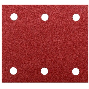 Makita Schleifpapier, 102x114 mm, K150, 10er-Set, für Winkelschleifer. Rotes Schleifblatt mit Löchern.