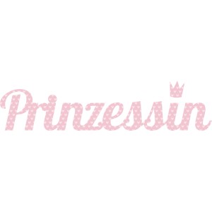 Wandtattoo Prinzessin Schriftzug in Rosa mit kleinen Herzen und Krone.