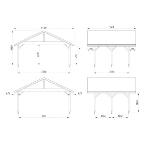 Technische Zeichnung: Palmako Doppelcarport Robert, Holz, grau, Maße 555x372cm.