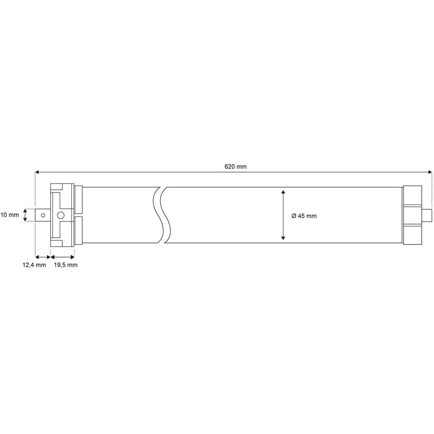 Schellenberg Funk-Rolladenmotor Maxi Premium 40 Nm, technische Zeichnung mit Maßen.
