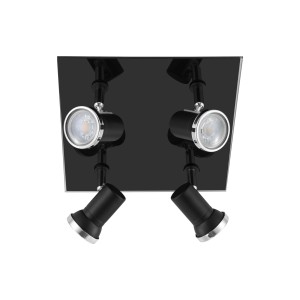 Schwarze Eglo LED Deckenleuchte Tamara mit 4 Spots und klarem Glas.