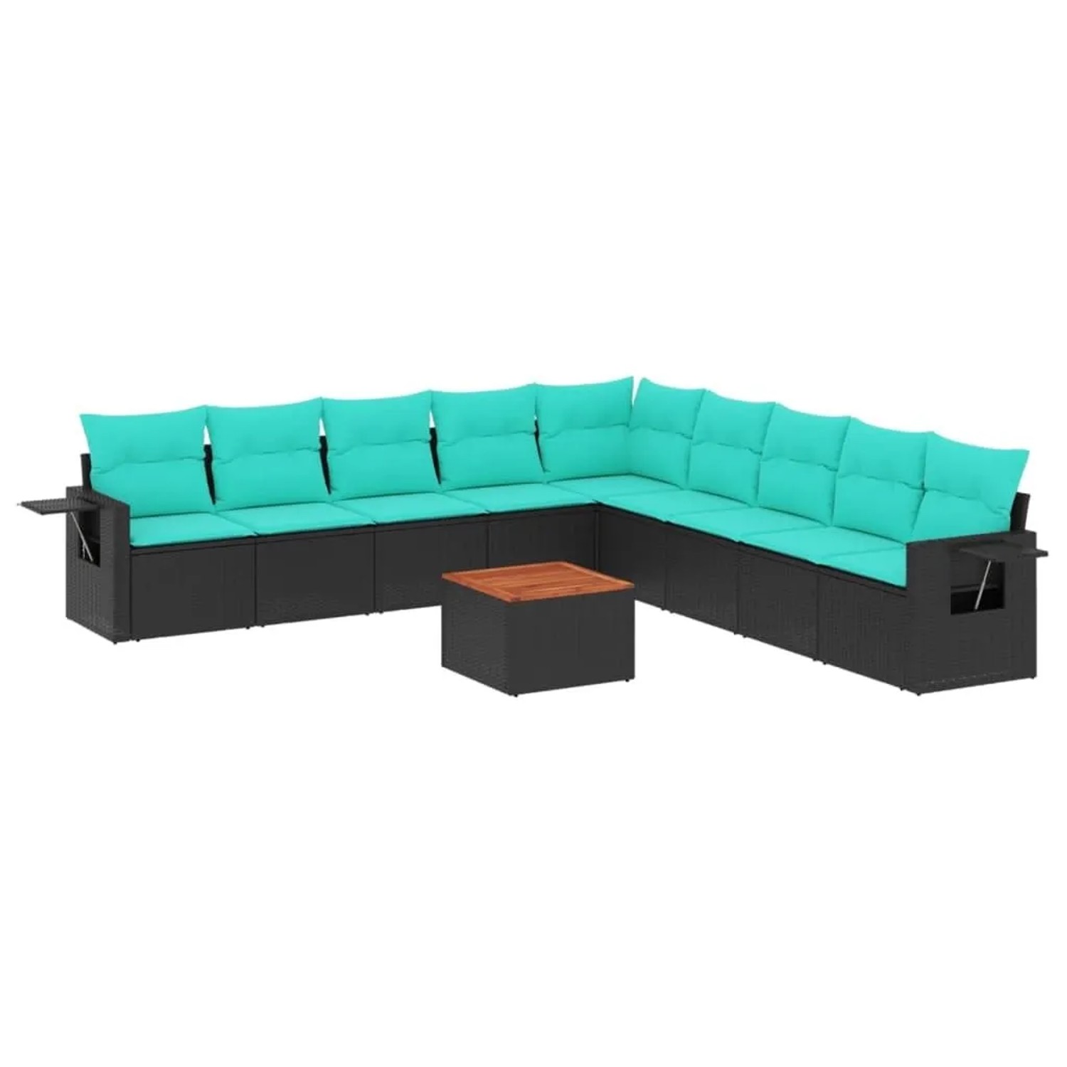 vidaXL 10-Tlg Gartensofa-Set mit Kissen Schwarzes Polyrattan 3224608