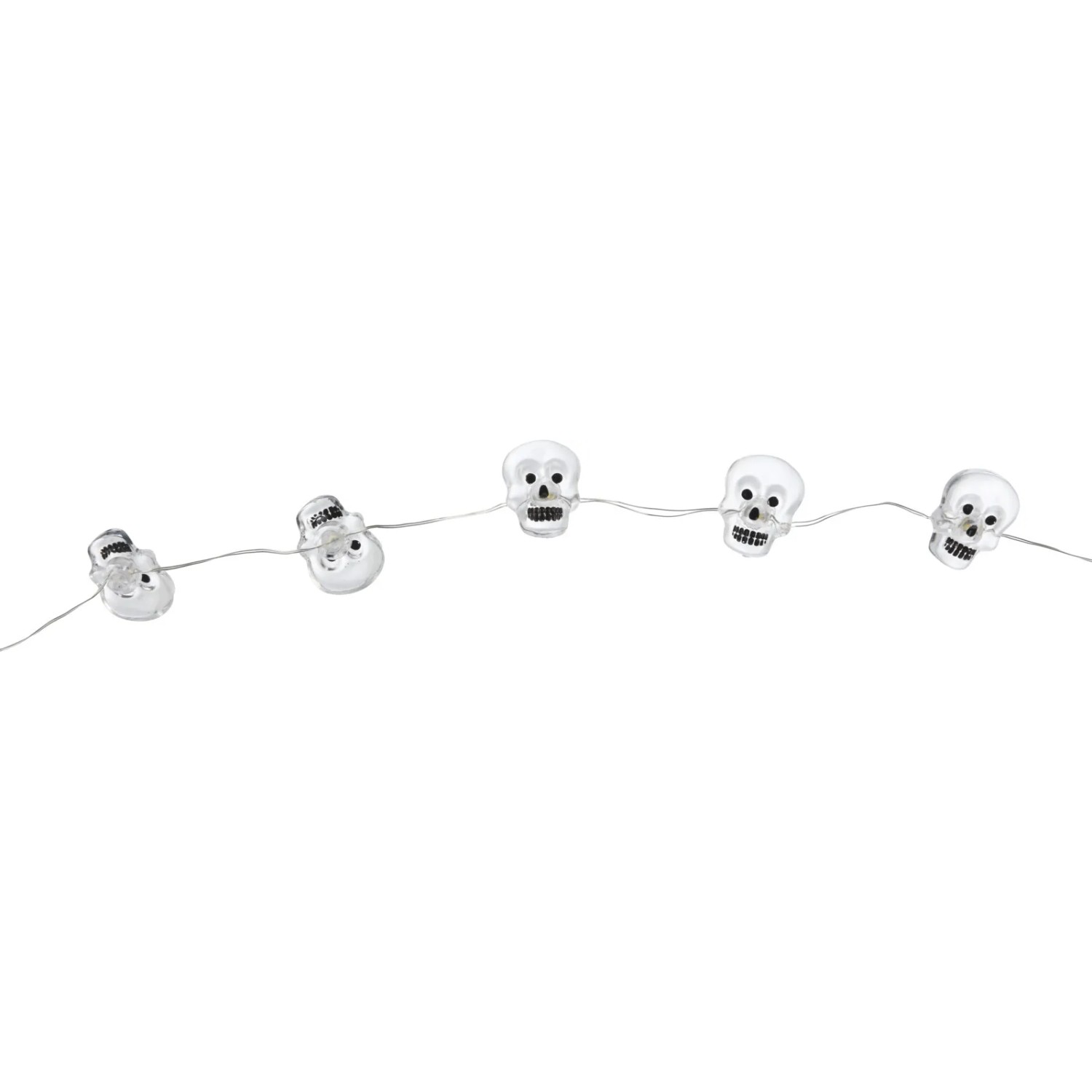 LED-Lichterkette mit Totenkopf-Motiven, warmweißes Licht für Halloween.