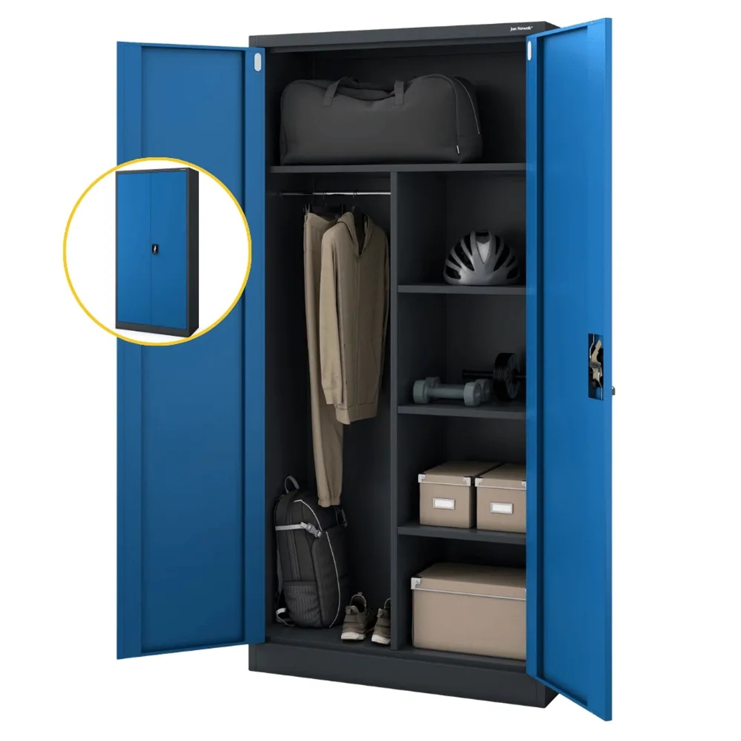 JAN NOWAK Mehrzweckschrank Metall Abschließbar DAWID 185 x 90 x 45 cm Anthrazit-Blau Putzschrank Vorratschrank