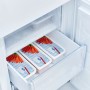 Rotho Gefrierdosen-Set Domino Karotten, 3 weiße Dosen im Gefrierschrank.