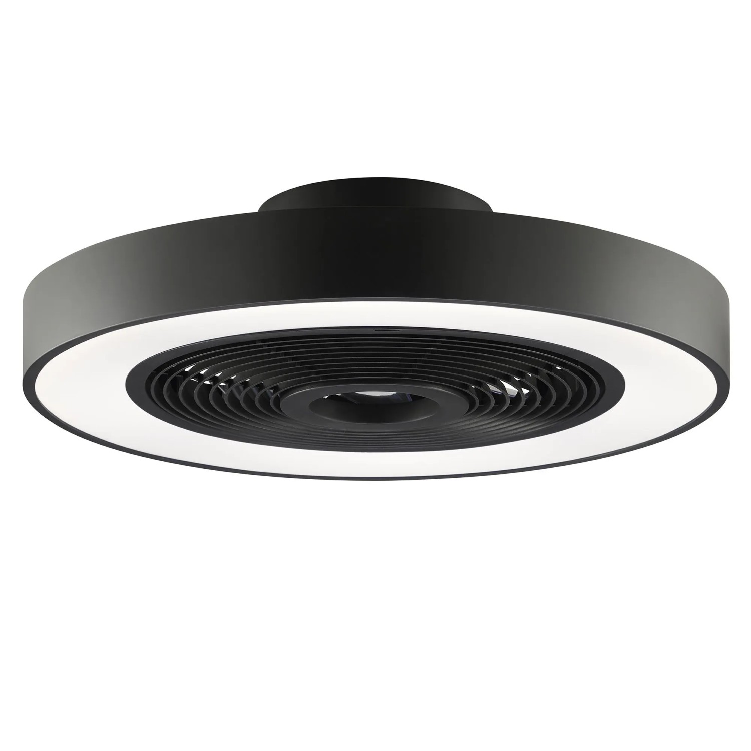 Schwarze LED-Deckenleuchte Catania mit Ventilator, Ø 48,6 cm. Moderne Deckenlampe für Wohnräume.