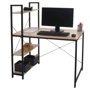 Proregal Schreibtisch Mit Regal HxBxT 120x100x60 cm Metall Holz Natur Laptoptisch Bürotisch Arbeitstisch