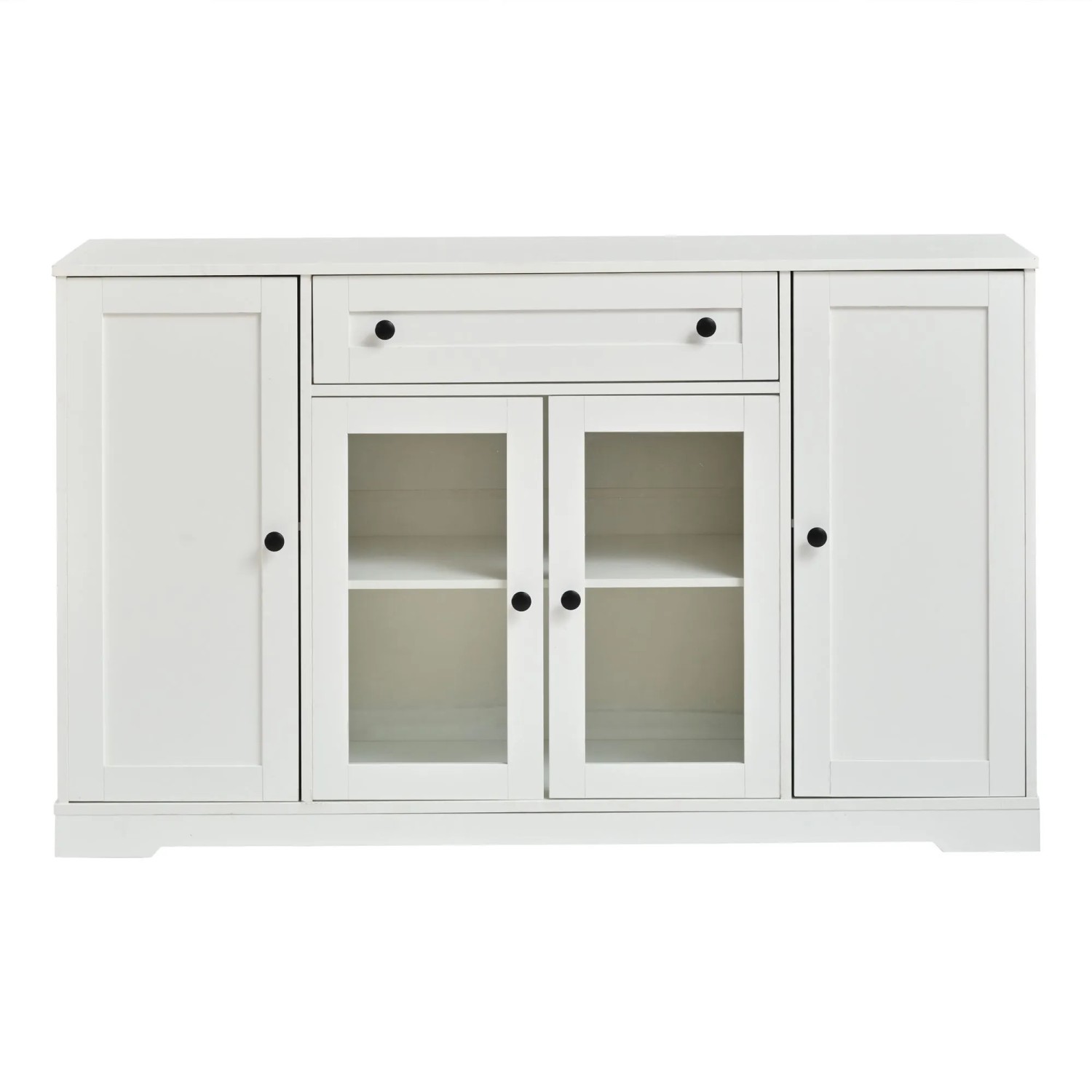 Merax Sideboard 4 Türen Glastüren Schublade Stauraumschrank Weiß