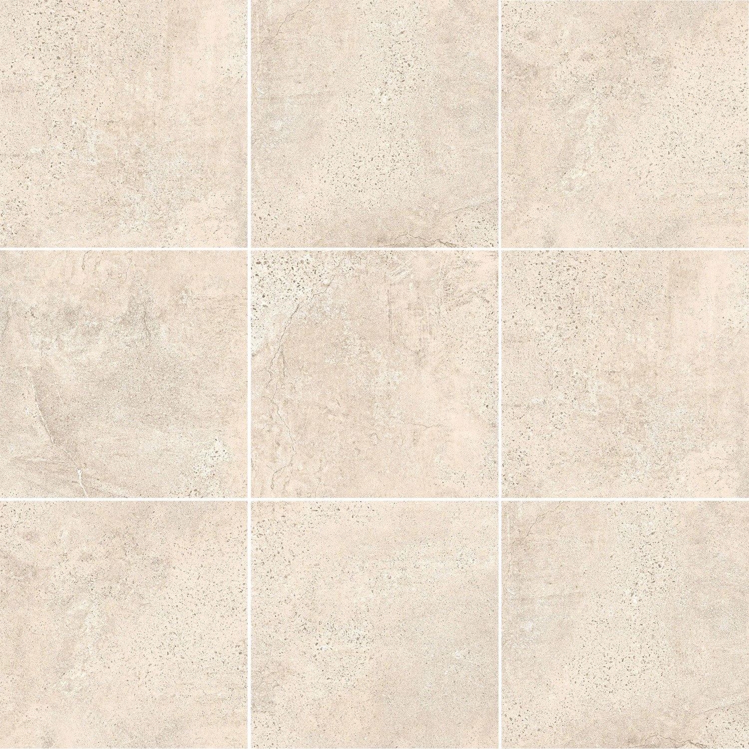 Bodenfliese Feinsteinzeug Moonrow Beige Matt, quadratisch verlegt. Natursteinoptik.