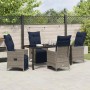 Graue 5-tlg. vidaXL Garten Essgruppe aus Poly Rattan mit Tisch und Stühlen.