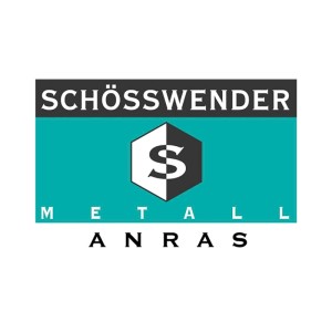 SCHÖSSWENDER METALL ANRAS Logo mit stilisiertem S in Hexagon. Marke für Handlaufträger.