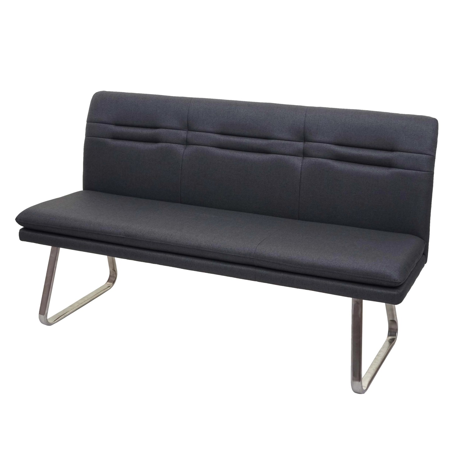 BERLINLODGE Sitzbank 90x160x59cm Sitzhöhe 49cm Rückenlehne Stoff/Textil Edelstahl Gebürstet Grau
