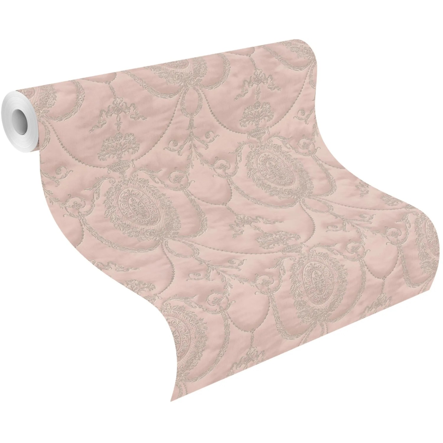 Rasch Vliestapete Trianon XIII 570823, Ornament Rose, Rolle. Dekorative Tapete mit barockem Muster in Rosa.
