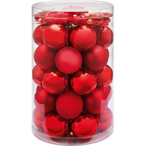 Weihnachtskugel-Set Sterne, 50-teilig, Rot, matte und glänzende Optik, im transparenten Zylinder.