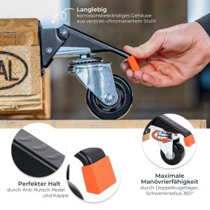 HMF 6750 Schwerlastrollen Absenkbar für Werkbank 4 Stück 76 mm bis 400 kg Schwarz