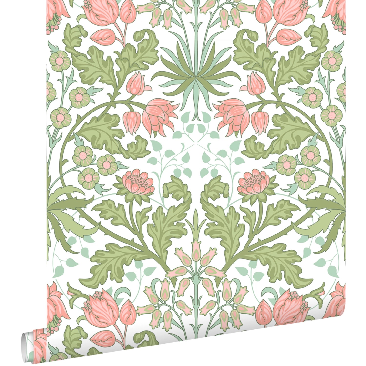ESTAhome Tapete Blumenmuster im Jugendstil Grün und Rosa 50 x 900 cm günstig online kaufen