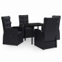 Schwarze 5-tlg. Garten-Essgruppe mit Rattan-Optik und Kissen für Terrasse & Garten.